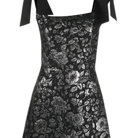 Alice + Olivia Maryann Metallic Jacquard Tie-Shoulder Minidress - Picture 9 of 11